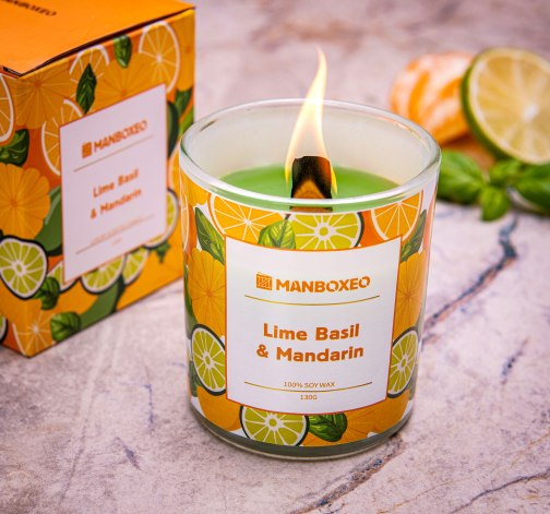 E-shop Sviečka v skle retro - Limetková bazalka & Mandarínka 130 g