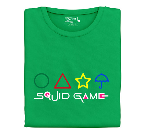 E-shop Pánske tričko s potlačou "Squid Game, názov a farebné symboly"
