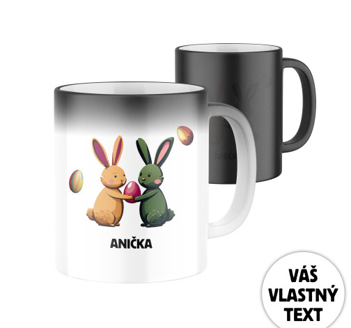 E-shop Magický keramický hrnček s potlačou Veľkonoční zajačikovia s menom