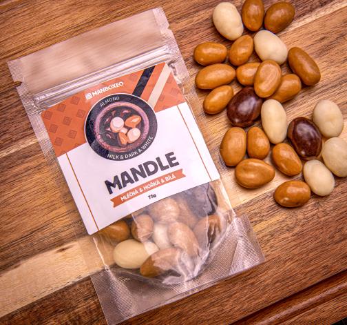 E-shop Čokoládové Mandle Mliečna & Horká & Biela 75g
