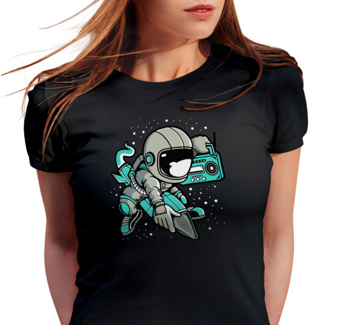 E-shop Dámske tričko s potlačou "Astronaut na rakete s rádiom"