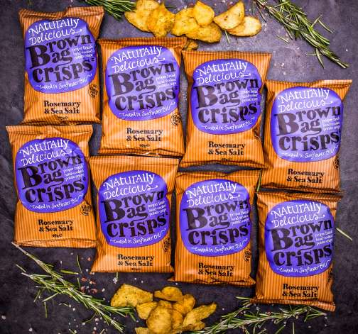 E-shop 20× Chrumkavé, ručne vyrábané Brown Bag Crisps s rozmarínom a morskou soľou 40 g