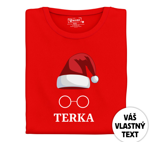 E-shop Dámske tričko s potlačou “Vianočná čiapka s okuliarmi” a menom