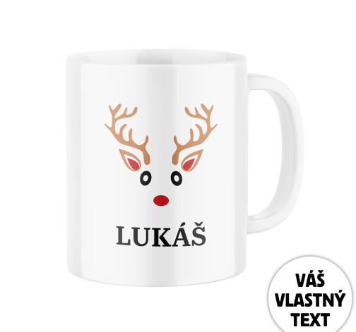 E-shop Keramický hrnček s potlačou Vianočný sobík - biely s menom