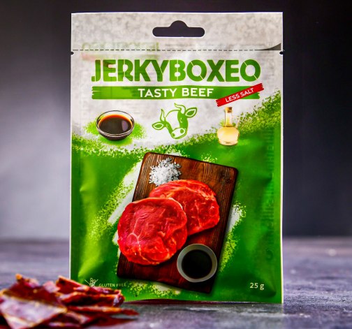 E-shop Hovädzie sušené mäso Jerkyboxeo s nižším obsahom soli 25 g
