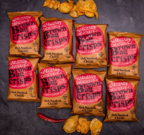 E-shop 8× Chrumkavé, ručne vyrábané Brown Bag Crisps s príchuťou údeného chilli 40 g