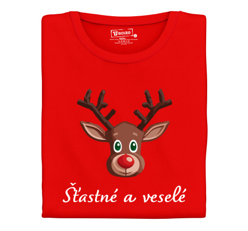 E-shop Dámske tričko s potlačou "Vianočný sobík hnedý - šťastné a veselé"