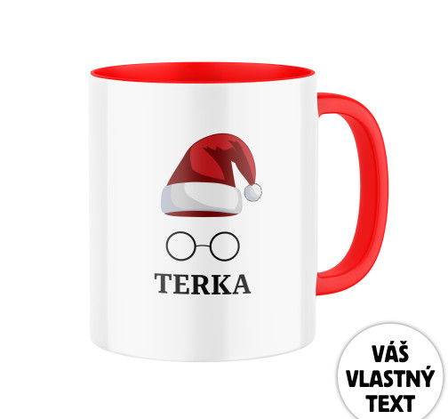 E-shop Keramický hrnček s potlačou Vianočná čiapka s okuliarmi a menom