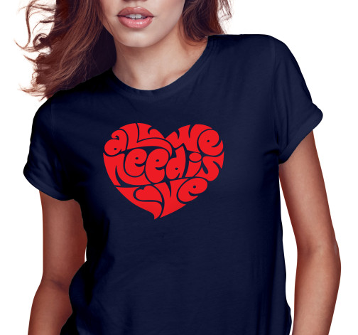 E-shop Dámske tričko s potlačou "All we need is love" - ​​červené srdce