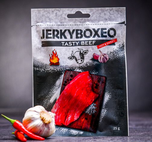 E-shop Mierne štipľavé sušené hovädzie mäso Jerkyboxeo 25 g