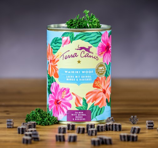 E-shop Terra Canis Flower Menu Waikiki Woof Konzerva Losos s quinoou, mangom a ibištekom 400 g